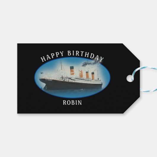 Titanic Birthday Black RMS White Star Line Ship Cadeaulabel (Voorkant (Horizontaal))