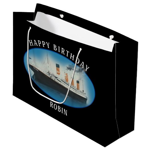 Titanic Birthday Black RMS White Star Line Ship Groot Cadeauzakje (Voorkant Gekanteld)