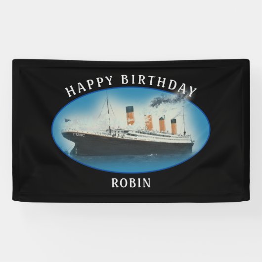 Titanic Birthday Black RMS White Star Line Ship Spandoek (Horizontaal)