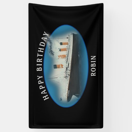 Titanic Birthday Black RMS White Star Line Ship Spandoek (Verticaal)