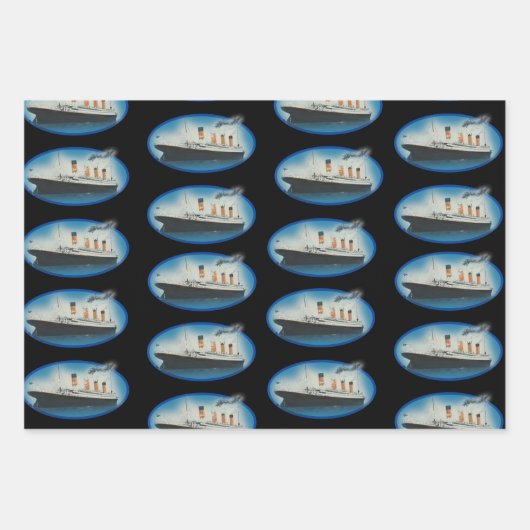 Titanic Birthday Black White Star Line Ship Inpakpapier Vel (Voorkant 3)