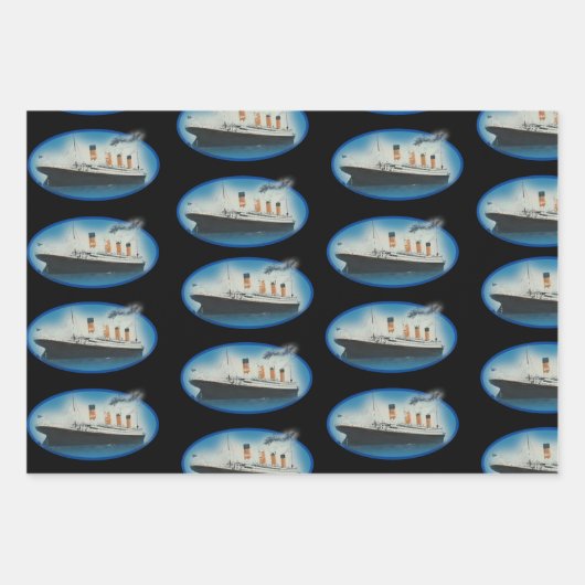 Titanic Birthday Black White Star Line Ship Inpakpapier Vel (Voorkant 2)