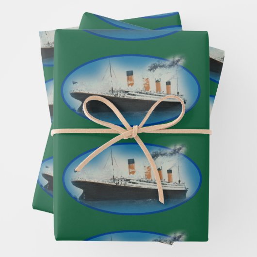 Titanic Birthday Green White Star Line Ship Inpakpapier Vel (In situ)