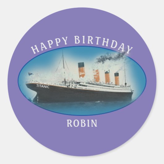 Titanic Birthday Paars RMS White Star Line Ship Ronde Sticker (Voorkant)