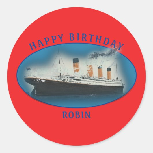 Titanic Birthday Red RMS White Star Line Ship Ronde Sticker (Voorkant)
