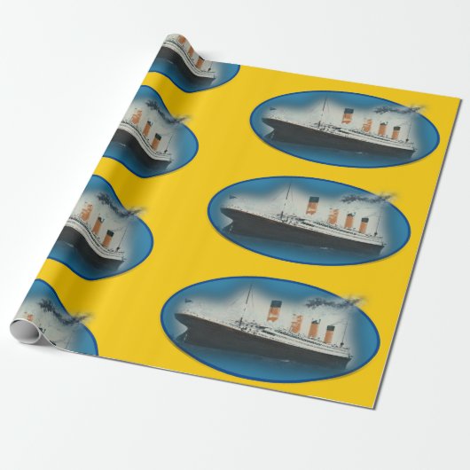 Titanic Birthday Yellow RMS White Star Line Ship Cadeaupapier (Uitgerold)