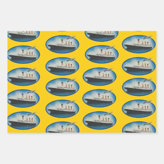 Titanic Birthday Yellow White Star Line Ship Inpakpapier Vel (Voorkant 3)