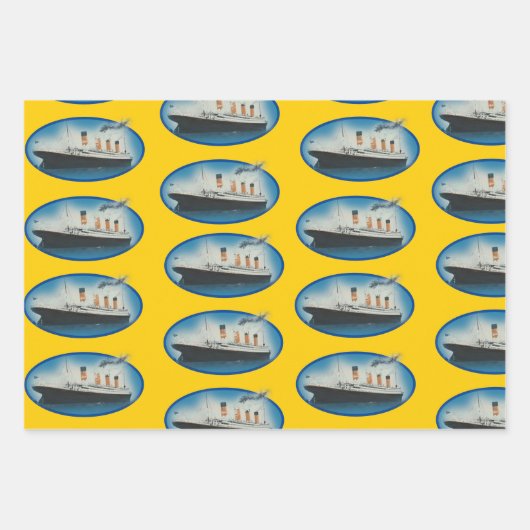 Titanic Birthday Yellow White Star Line Ship Inpakpapier Vel (Voorkant 2)