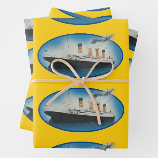 Titanic Birthday Yellow White Star Line Ship Inpakpapier Vel (In situ)