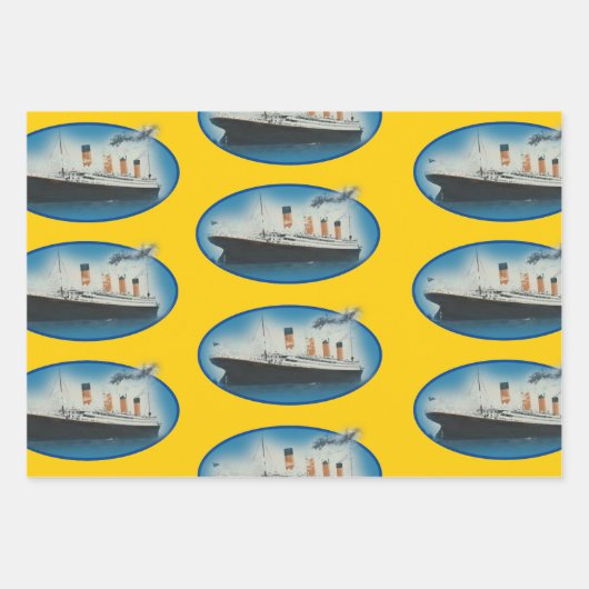 Titanic Birthday Yellow White Star Line Ship Inpakpapier Vel (Voorkant)