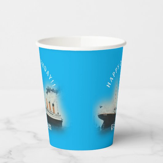 Titanic Blauwe Verjaardagspapier Cups Papieren Bekers (Links)
