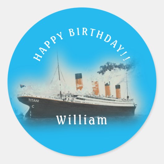 Titanic Blue Verjaardag White Star Line Schip Ronde Sticker (Voorkant)