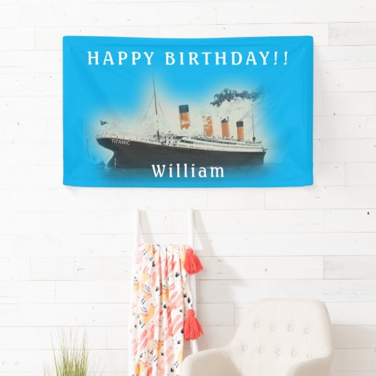 Titanic Blue Verjaardag White Star Line Schip Spandoek (Insitu)
