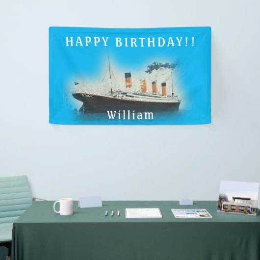 Titanic Blue Verjaardag White Star Line Schip Spandoek (Beurs)