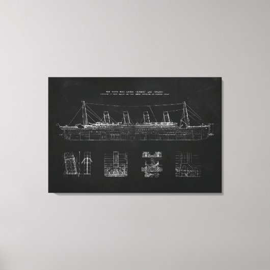 Titanic Blueprint Patent Poster Art Canvas Afdruk (Voorkant)