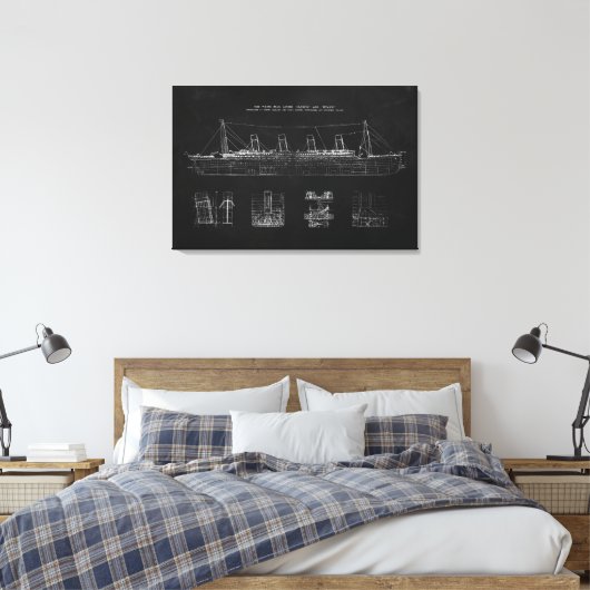 Titanic Blueprint Patent Poster Art Canvas Afdruk (Insitu (Slaapkamer))