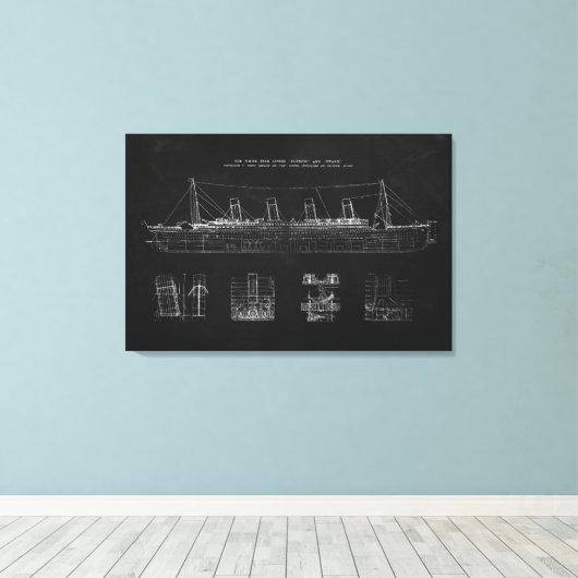 Titanic Blueprint Patent Poster Art Canvas Afdruk (Insitu (Houten vloer))