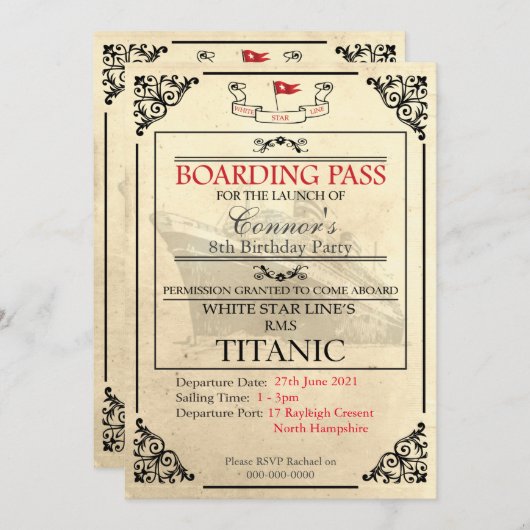 Titanic Boarding Pass Invitation Save The Date (Voorkant / Achterkant)