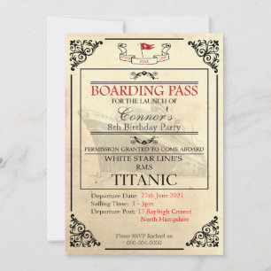 Titanic Boarding Pass Invitation Save The Date
