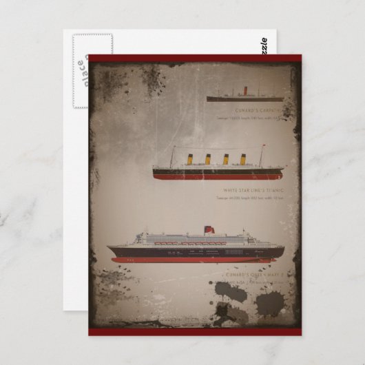 Titanic Carpathia en Mary Briefkaart (Voorkant / Achterkant)