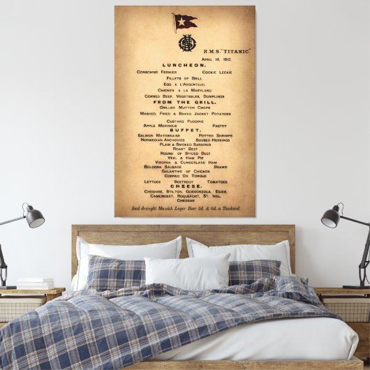 TITANIC Final Luncheon Menu 1912 Canvas Afdruk (Insitu (Slaapkamer))