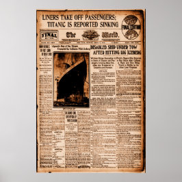 Titanic Gerapporteerd Gezonken Sepia Oude Zeekaart Poster