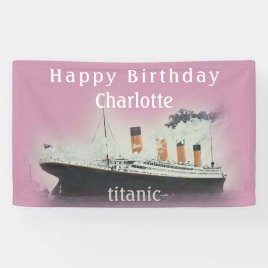 Titanic Happy Birthday Girl Pink Name Ship Spandoek (Horizontaal)