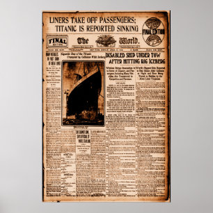 Titanic Is Reported Sinking Sepia Vintage Zeevaart Poster