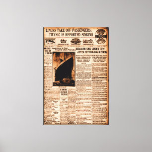 Titanic Is Reported Zinken Sepia Vintage Maritiem Canvas Afdruk