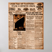 Titanic Is Reported Zinkende Oude Krant Poster (Voorkant)