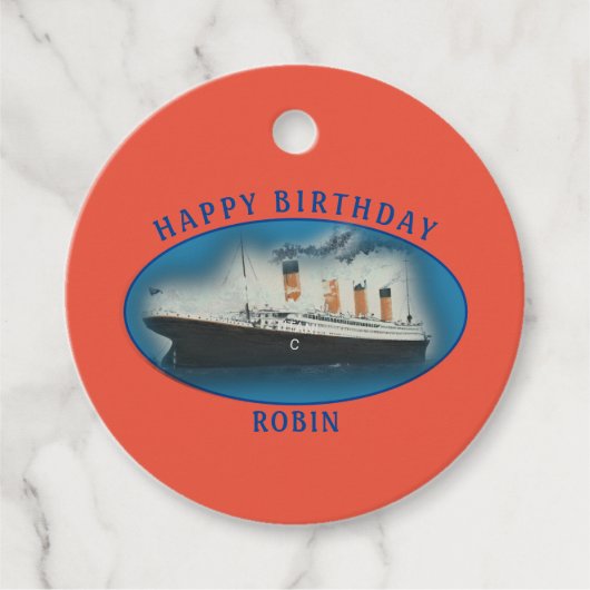 Titanic Oranje Birthday Ship Bedankjes Labels (Voorkant)