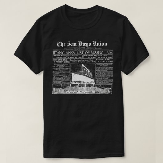 TITANIC Oude Krant 1912 T-shirt (Design voorkant)