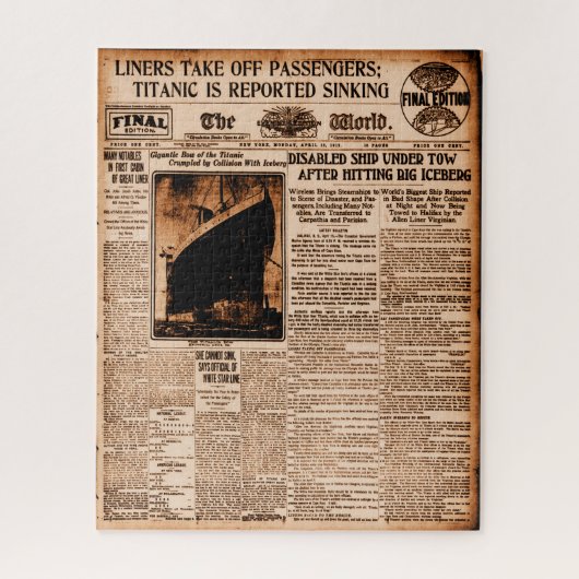 Titanic rapporteerde Sinking World News 1912 Legpuzzel (Verticaal)