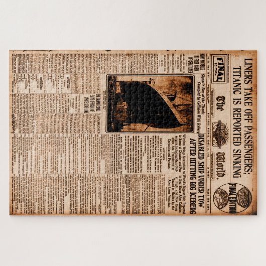 Titanic rapporteerde Sinking World News 1912 Legpuzzel (Horizontaal)