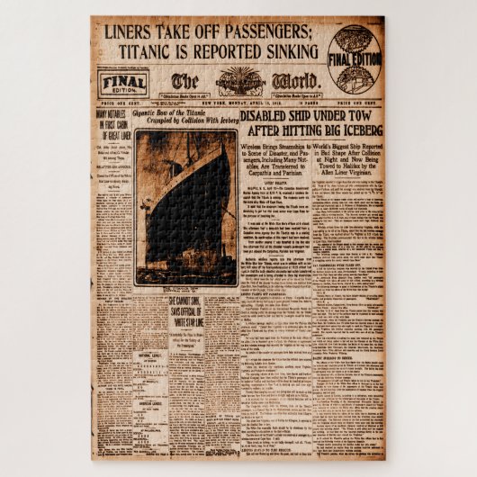 Titanic rapporteerde Sinking World News 1912 Legpuzzel (Verticaal)