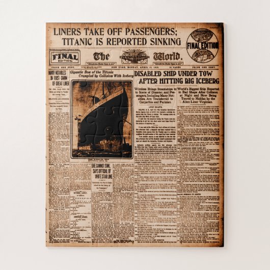 Titanic rapporteerde Sinking World News 1912 Legpuzzel (Verticaal)