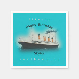 Titanic schip Happy Birthday Naam Aqua Blauwgroen Servet