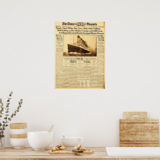 Titanic Sinks after Collision with Iceberg 1912 Poster (Keuken)