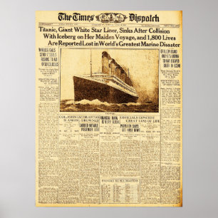 Titanic Sinks after Collision with Iceberg 1912 Poster