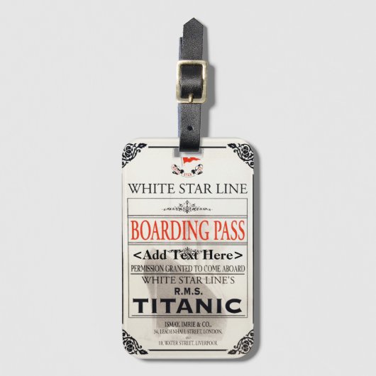 Titanic White Star Line Boarding Pass - Tekst toev Bagagelabel (Voorkant (verticaal))