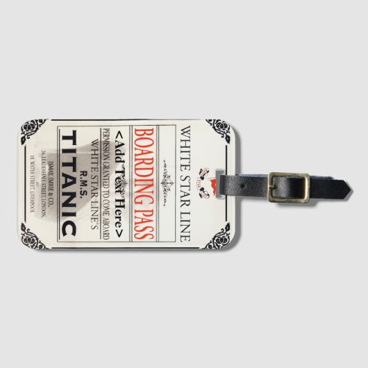 Titanic White Star Line Boarding Pass - Tekst toev Bagagelabel (Voorkant (horizontaal))