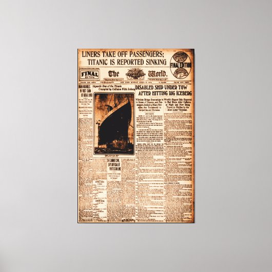 Titanic wordt gemeld door Sinking Sepia  Maritime Canvas Afdruk (Voorkant)