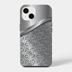 Titanium Zilver RVS Print iPhone 15 14 Hoesje