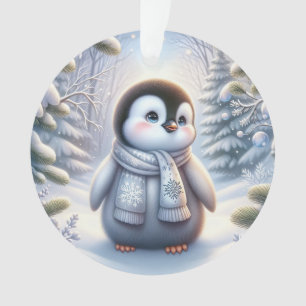 Titel Baby Pinguïn in Besneeuwd Bos: Vorstige vrol Ornament