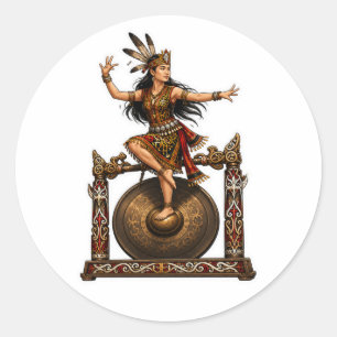 TITEL DAG DAYAK-STAMDANSER OP TRADITIONELE GOStick Ronde Sticker