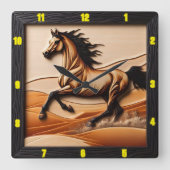 Titel: Desert Sprint gesneden hout Arabische uurwe Vierkante Klok (Voorkant)