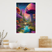Titel Enchanting Fantasy Landschap Mushroom Art Poster (Keuken)