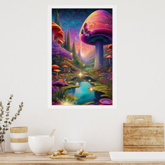 Titel Enchanting Fantasy Landschap Mushroom Art Poster (Keuken)