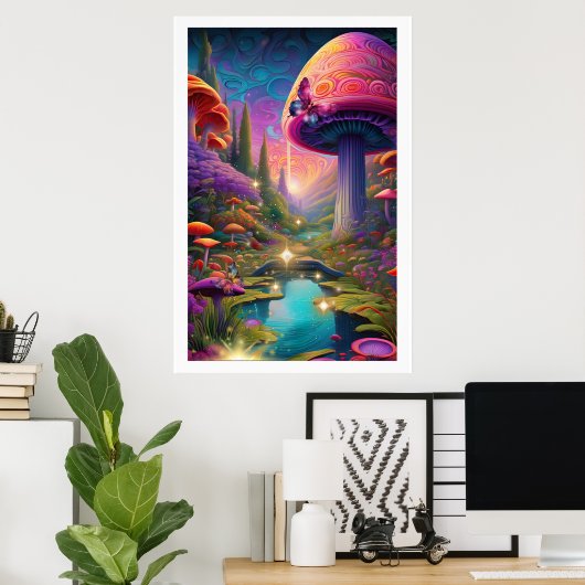 Titel Enchanting Fantasy Landschap Mushroom Art Poster (Thuiskantoor)