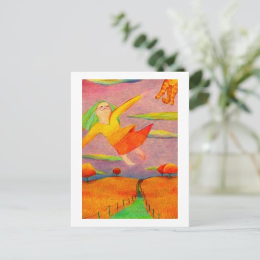 Titel: Flying Girl ~ Fun happy PERSONALIZED art Briefkaart (Staand voorkant)
